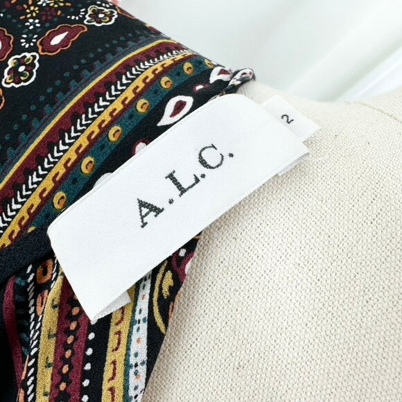 A.L.C. Hartmann Scarf Print Sleeveless Asymmetric Silk Dress Black Size 2 - Picture 10 of 12